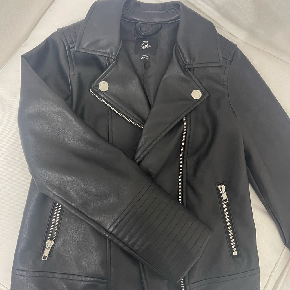 Black Faux Leather girl moto jacket. New. Girl 7/8
